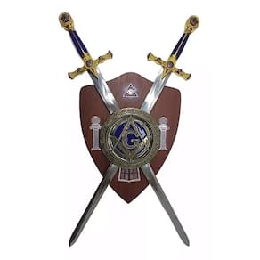 Espada Dupla Maçônica Suporte De Parede Em X Azul