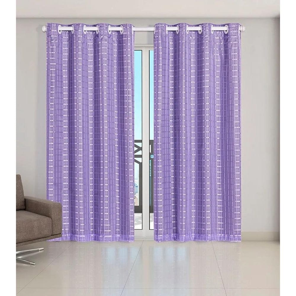 Cortina Voil Xadrez Com Forro Blackout 5,00 X 2,80 Lilas