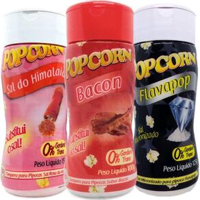 Combo 3 Temperos Pipoca Popcorn Sabores Bacon, Sal Do