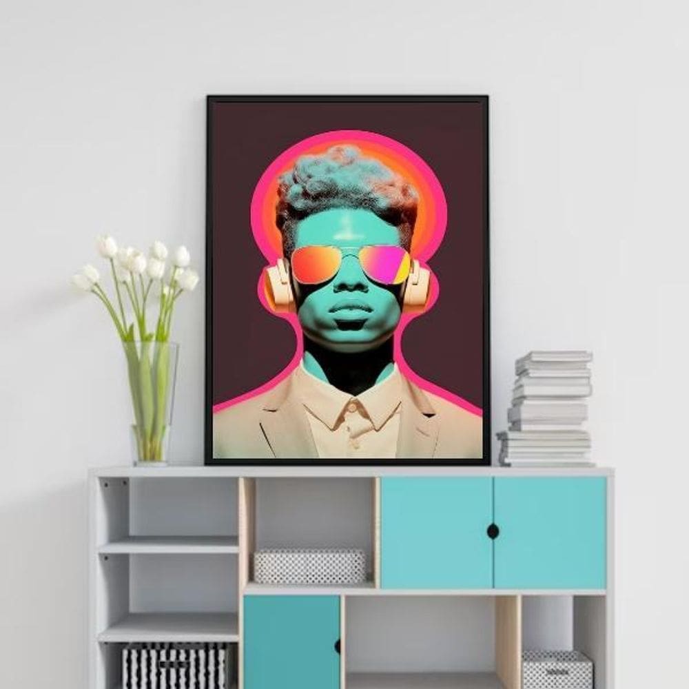 Quadro Decorativo Ouvindo Música 33X24Cm - Com Vidro