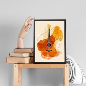 Quadro Decorativo Aquarela Violão 45X34Cm - Com Vidro