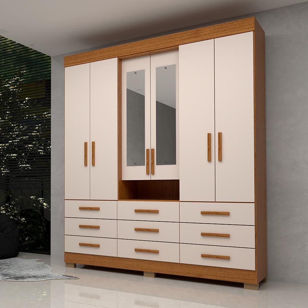 Guarda-Roupa Casal Bolívia Com Espelho 6 Portas (9 Gavetas) Linhamobília