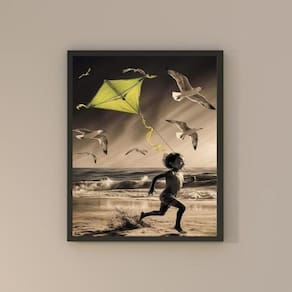 Quadro Praia - Menino Com Pipa 45X34Cm