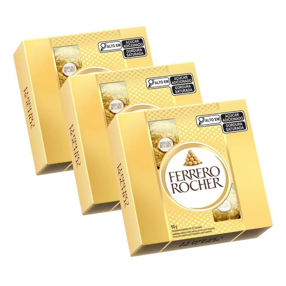 Chocolate Bombom Ferrero Rocher 3 Caixas De 4 Unidades