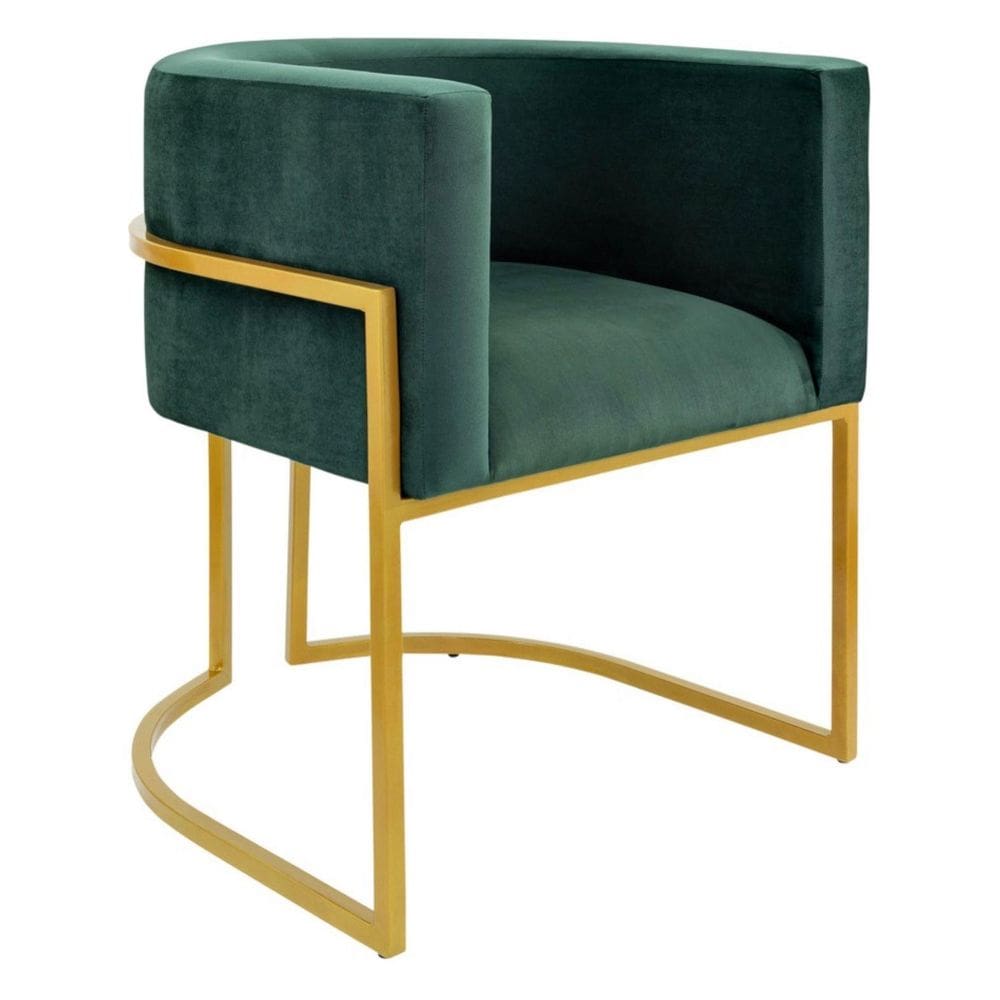 Poltrona Decorativa Base Metal Dourada Veludo Verde