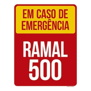 Kit 10 Placas Em Caso Emergência Ramal 500 Vermelha 36X46