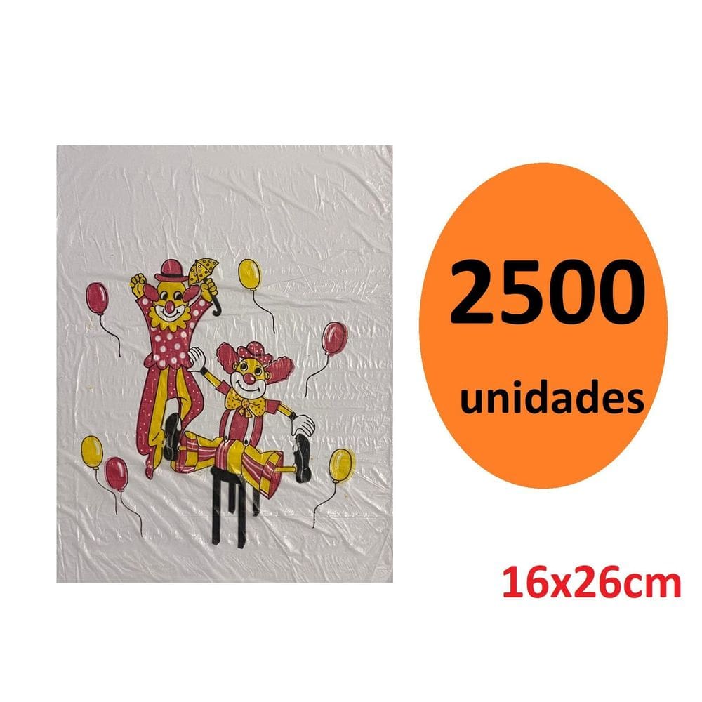 Kit 2500 Sacos De Plástico Palhaço Dia Das Crianças 16X26