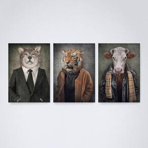 Quadro Decorativo Animais Roupa de Frio - 30x20cm