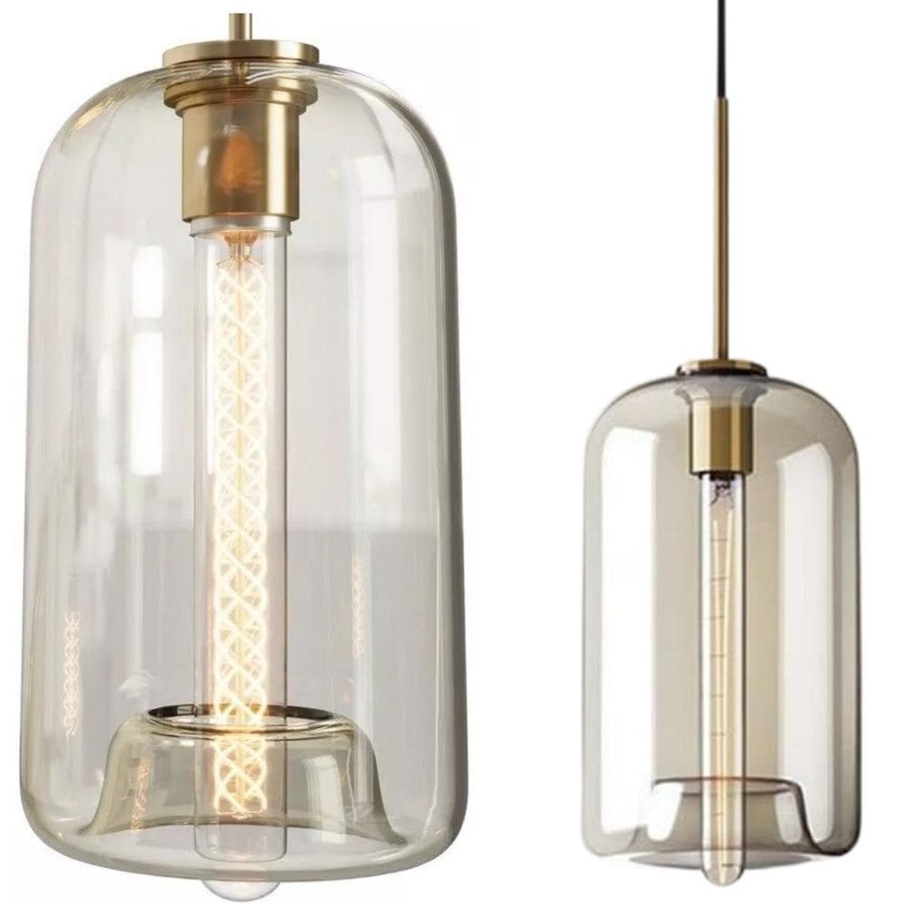 Luminária Lustre Pendente Teto 49Cm Alumínio Vidro E27 Gimpo