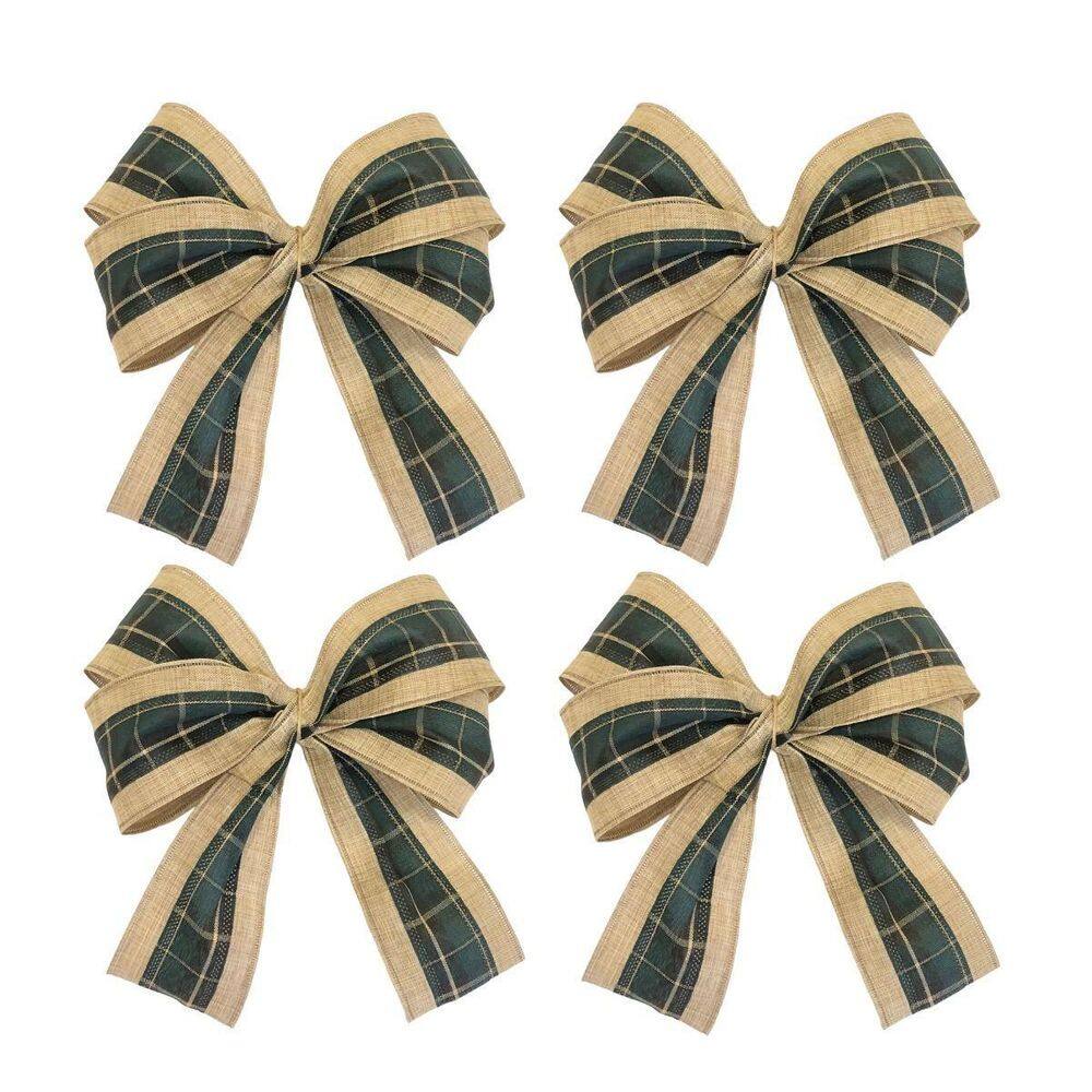 Laço Xadrez Verde Luxo Decoração Árvore Guirlanda Natal 18Un