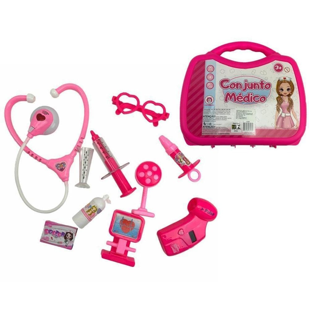 Brinquedo Maleta Médica Infantil Rosa Kit Com Luz E Som