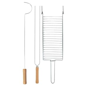 Kit Preparo Churrasco 3Pc Churrasqueira 65Cm Cabo Madeira
