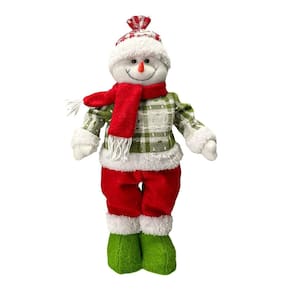 Boneco de Neve Em Pé Pelúcia Funny Tricot Verde e Vermelho 40cm - Magizi