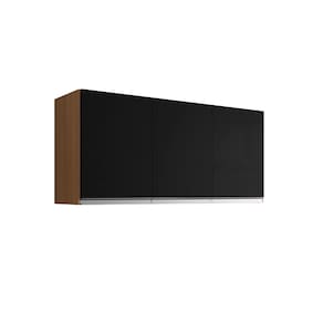 Armário Aéreo 3 Portas 120cm Madrid Amêndoa/Preto - Montanaris Decor