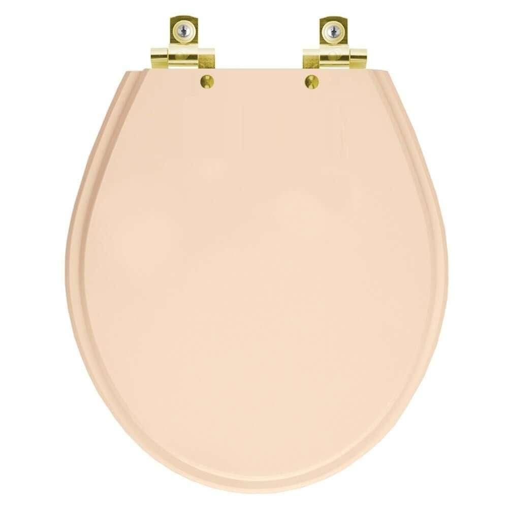 Assento Sanitário com Amortecedor Ravena Rosa Floral para vaso Deca com Ferragem Dourada