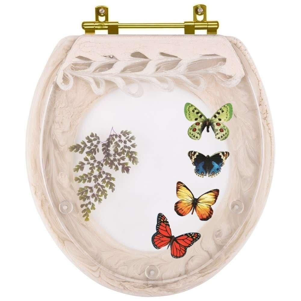 Assento Sanitário Poliéster Oval Convencional Bege Claro com 4 Borboletas para todas as marcas Com Ferragem Dourada