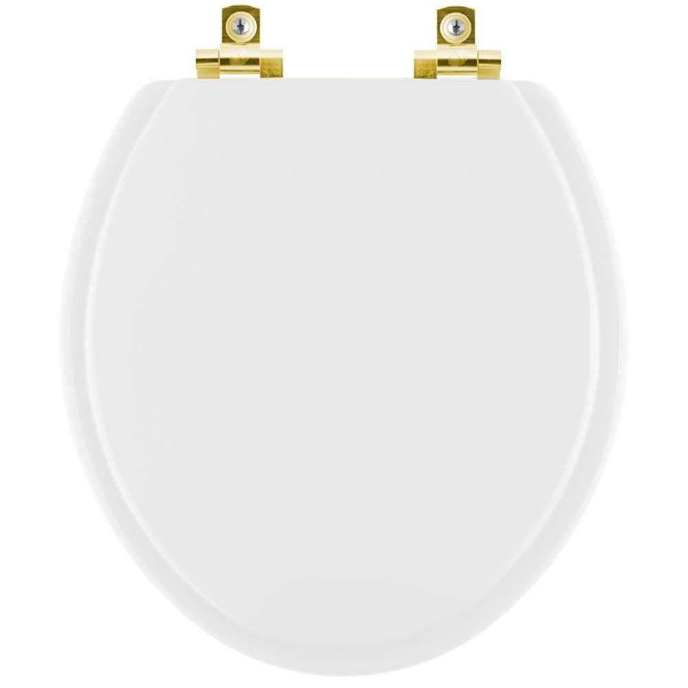 Assento Sanitário Soft Close Buzios Branco para vaso Hervy com Ferragem Dourada