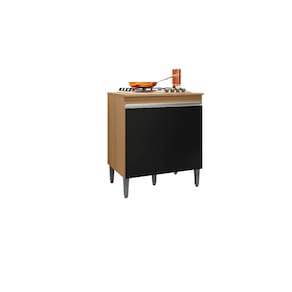 Balcão de Cozinha para Cooktop com Tampo Preto Madrid Amêndoa/Preto - Montanaris Decor
