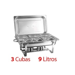 Rechaud Retangular 9 L Com 3 Cubas 1/3 Banho Maria Brinovar