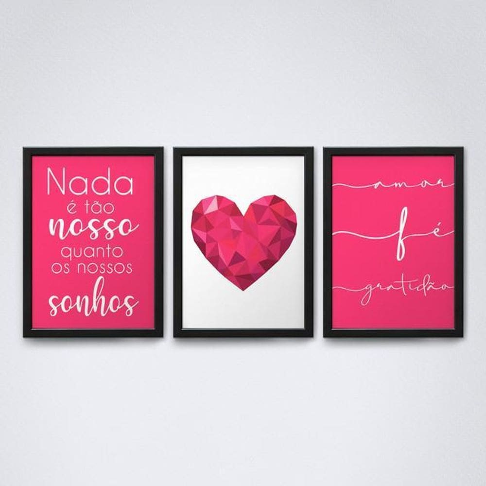 Quadros Decorativos - 3 Peças 30x20cm, Moldura Preta