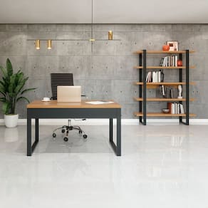 Conjunto para Escritório Mesa com Estante 100% MDF Freijó Preto Fosco