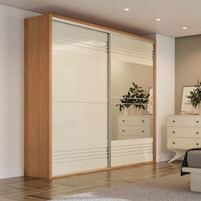 Guarda Roupa Casal com Espelho 222x238cm Freijó Off White Dalla Costa