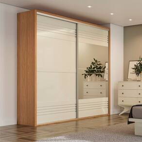 Guarda Roupa 2 Portas de Correr com Espelho 222x238cm Freijó Off White Dalla Costa