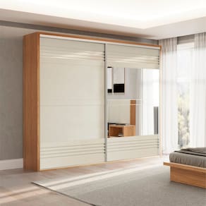 Guarda Roupa 2 Portas de Correr 267x238cm Freijó Off White Espelho Dalla Costa