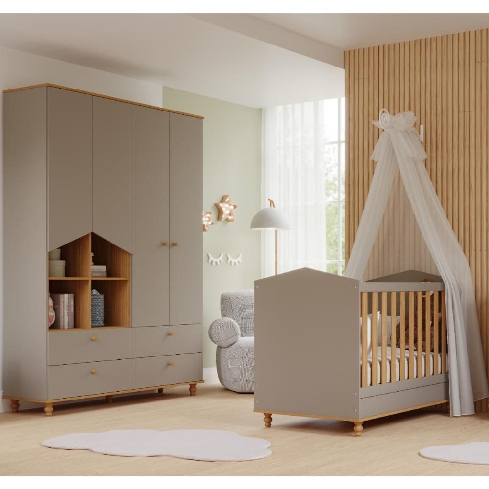 Quarto Bebê Completo Berço Americano 3 em 1 Guarda roupas 4 Portas 100% MDF