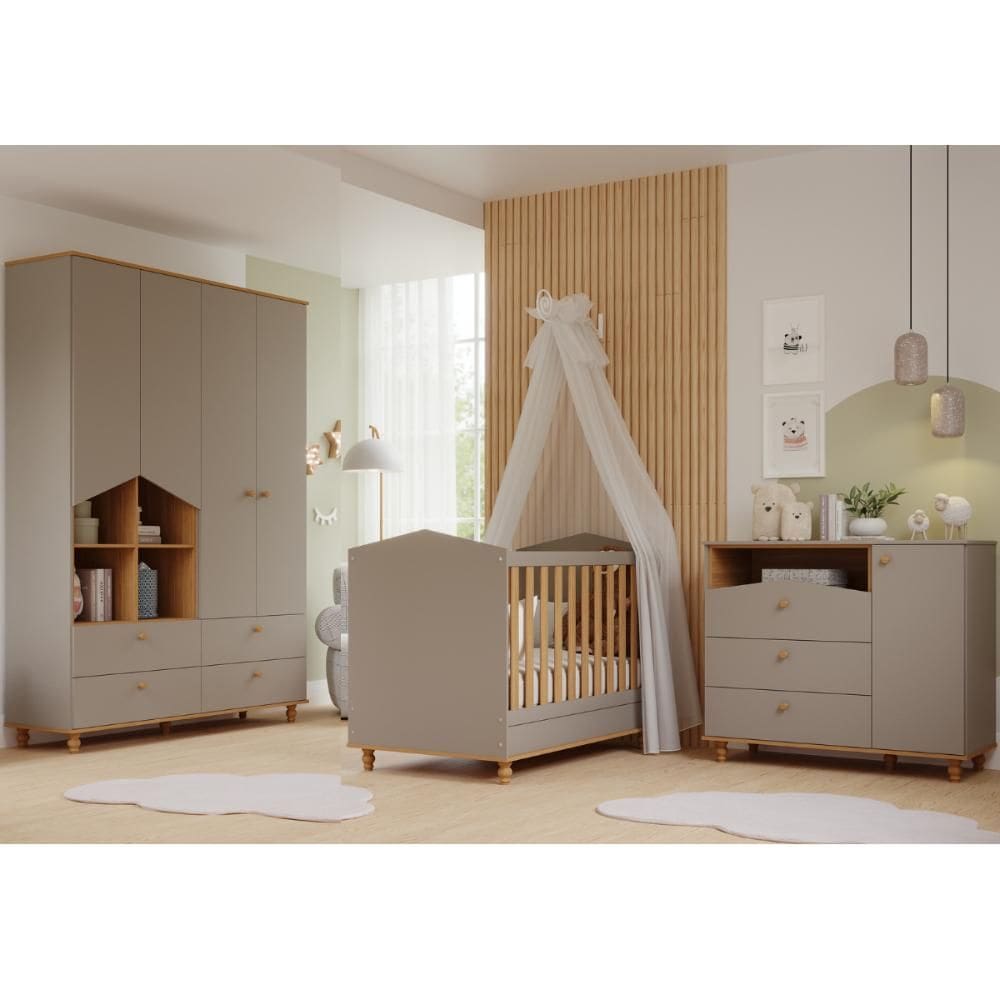 Quarto bebê Completo Berço Americano 3 em 1 Guarda roupas 4 Portas Cômoda 1 Porta 100% MDF