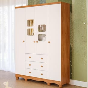 Guarda Roupa Infantil 4 Portas 3 Gavetas 100% MDF Uli Móveis Peroba