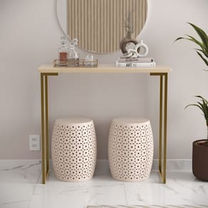 Buffet Aparador Mesa Industrial P/ Sala Off White / Dourado Ambiente Elegante