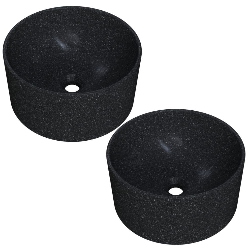 Kit 02 Cubas de Apoio Redonda Para Banheiro Lavabo C01 BL30W Preto Granit Matte - Lyam