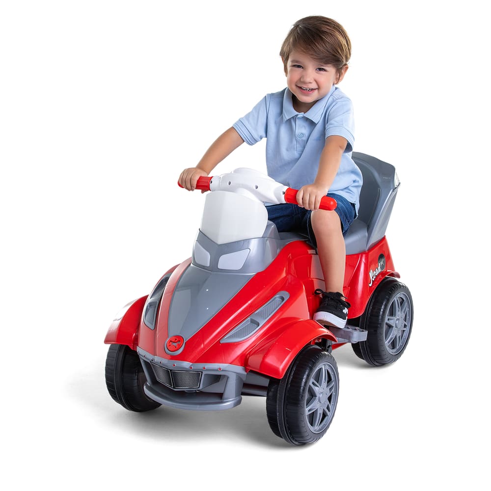 Carrinho Clássico Road Vermelho Quadriciclo Infantil 2 em 1 Com Buzina Empurrador e Proteção