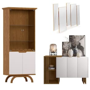 Cristaleira Vicenza com Aparador Buffet Berlim e Espelho Isadora Ype Off White – New Ceval