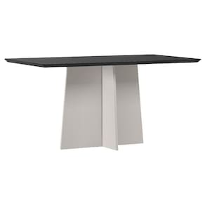 Mesa de Jantar Anitta 160x90 cm com Vidro Off White Preto - New Ceval