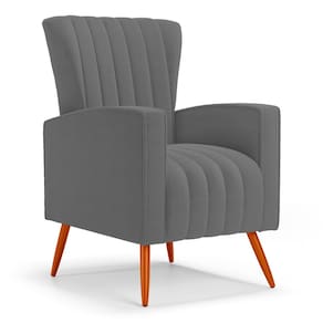 Poltrona Decorativa Melody com Pés Palito Bouclê Cinza Escuro - Desk Design
