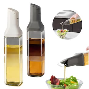 2X Galheteiro Vidro Porta Azeite Óleo Vinagre Quadrado 500Ml