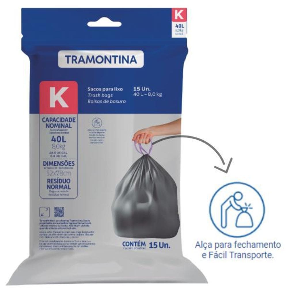 Saco Para Lixo Tramontina 40 Litros Com 15 Unidades