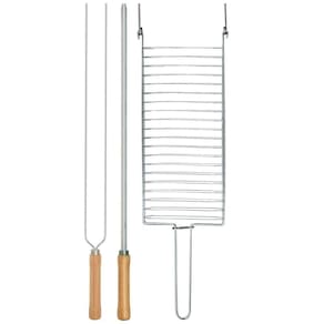 Kit Preparo Churrasco 3Pcs Churrasqueira Grelha Espetos 65Cm