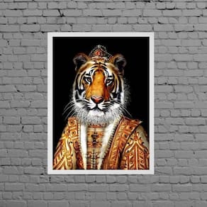 Quadro Decorativo Tigresa Rainha 45X34Cm Moldura Branca