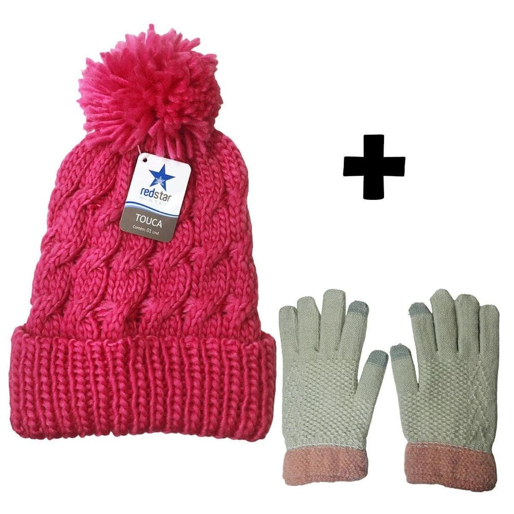 Kit Feminino Touca Tricô Frio Inverno Com Luva Touch Screen
