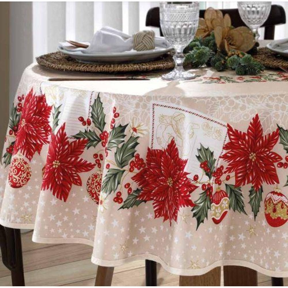 Toalha De Mesa Redonda 4 Lugares Athenas Natal 108 Dohler