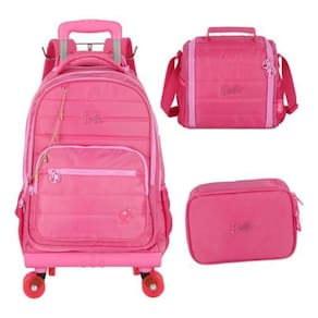 Kit Mochila Carrinho 360 Haste Dupla Porta Notebook Barbie