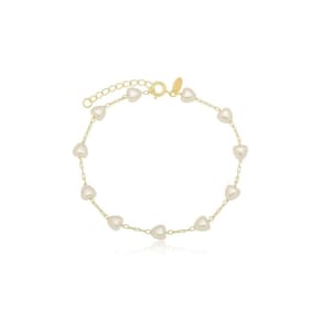 Pulseira Pérola Coração Banhada A Ouro 18K