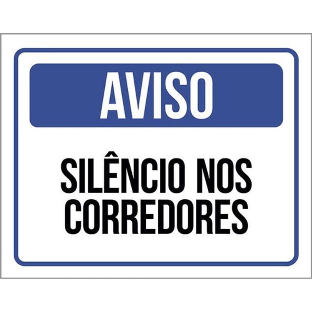 Kit 3 Placas Aviso Silêncios Nos Corredores Azul 36X46