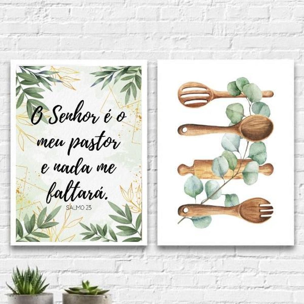 Kit 2 Quadros Para Cozinha O Senhor É Meu Pastor 24X18Cm