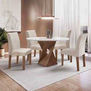 Conjunto Mesa Barcelona 100cmx100cm 4 Cadeiras Espanha Tampo Slim Plus Redondo Vidro Yescasa Chocolate/Off White/Gelo