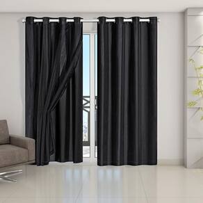 Cortina Blackout Voil 2,80X2,30 Corta Luz Porta Balcão Preto