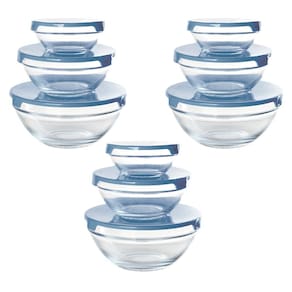 Conjunto 9 Potes Tigela Vidro Tampa Azul Class Home